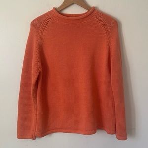 L.L. BEAN Coral Orange 100% Cotton Chunky Turtleneck Vintage Sweater M